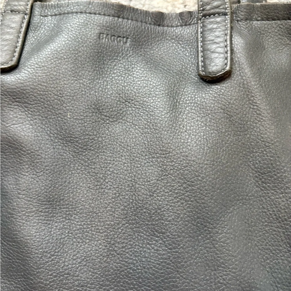 Rare Baggu Distressed Raw Milled Leather Tote, Slate Grey